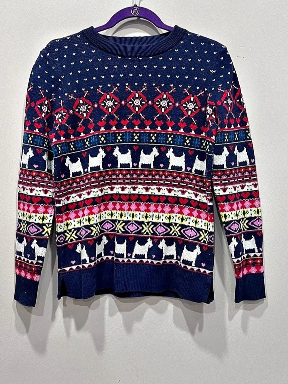 Charter Club Crewneck Winter Sweater in Blue & Red Size Petite Medium